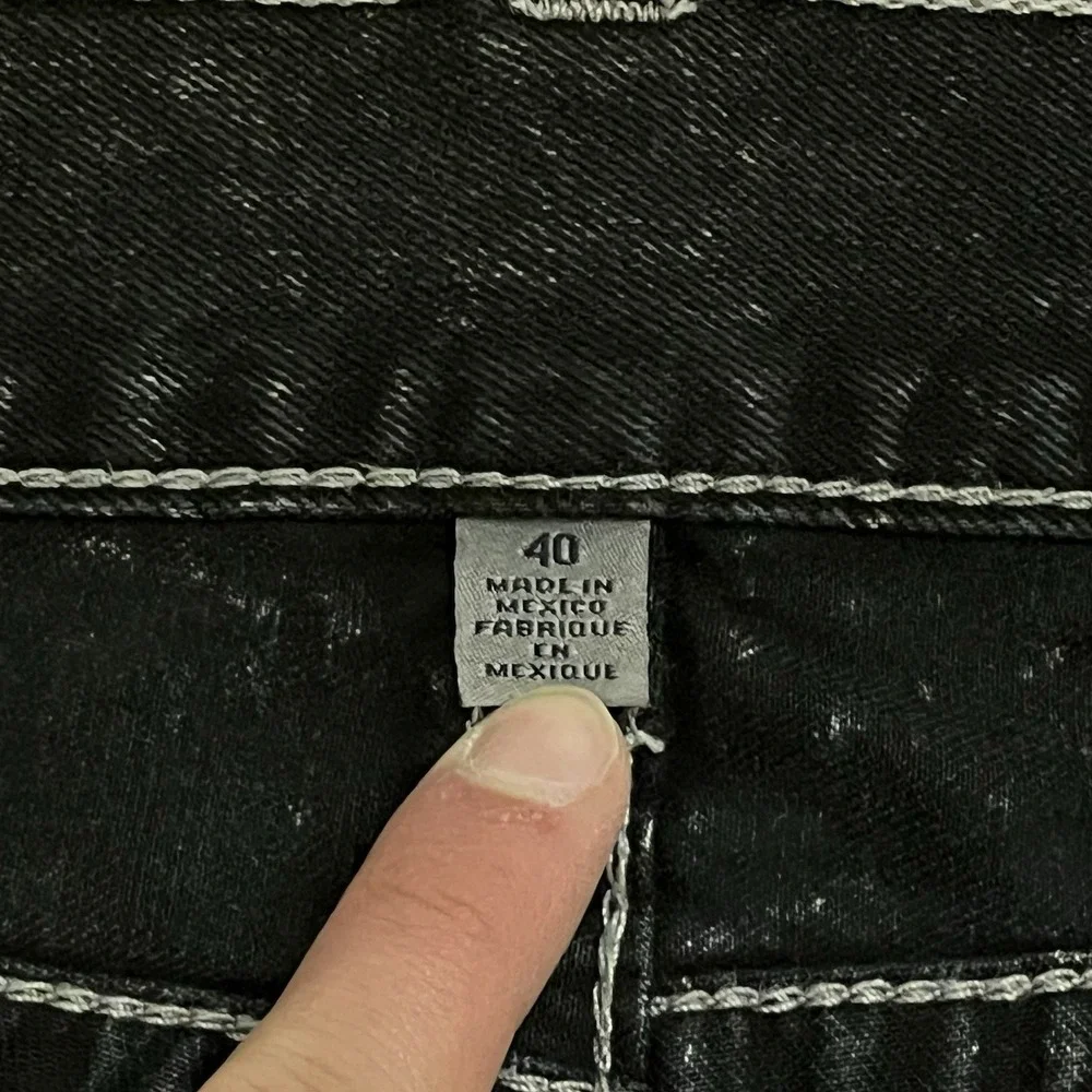 True Religion Jeans Men 40 Black Ricky Flap World Tour Straight Baggy 42x29 Y2k